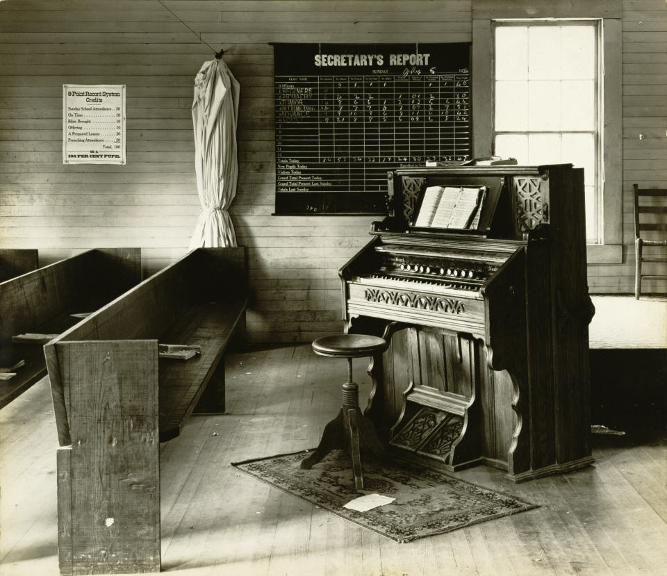 Harmonium and interior of an Alabama church - Walker Evans (photographer) [American, 1903 - 1975]
