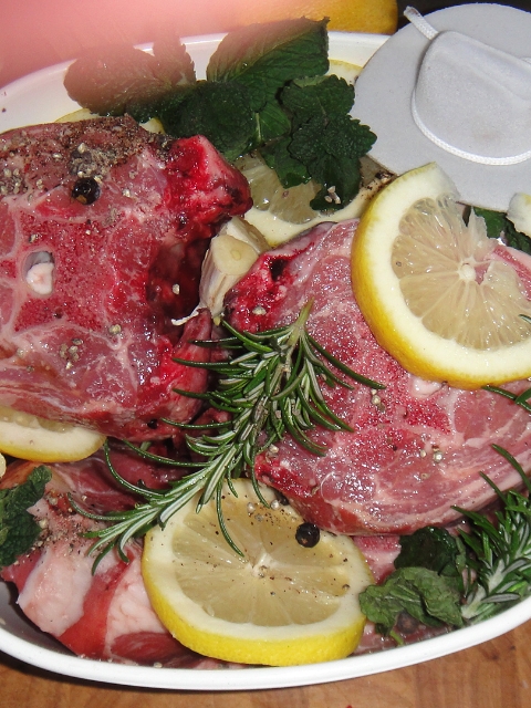 Lamb neck with herbs prepared for cooking